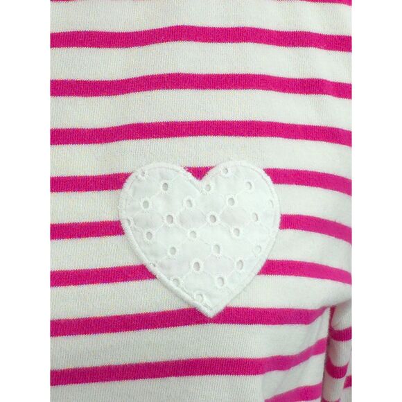 Talbots Cotton Pink Striped Funnel Neck Heart Lace Long Sleeve Shirt SZ Large - Picture 5 of 5